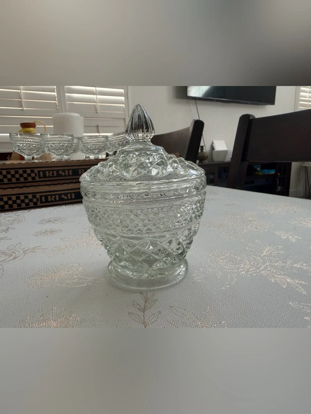Vintage Wexford by Anchor Hocking Clear Glass Lidded Sugar Bowl Candy Dish Jar